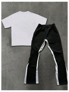 Ensemble survêtement homme streetwear : T-shirt et pantalon évasé, motif personnalisé, été, jogging, vintage, 100% coton, délavé à l'acide - Product Image 2