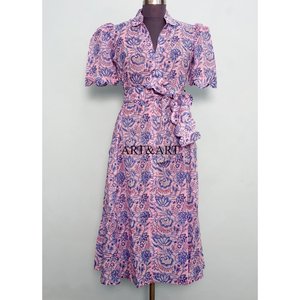 Premium Sweet Western 100% Cotton Midi Dress V-Neck Collar Comfortable Everyday <b>Wear</b> for Woman Office Shopping Vacations Use - Product Image 1