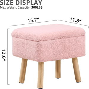 Pouf Contenitore Rettangolare in Tessuto Teddy Fleece con Gambe in Legno Massello, Poggiapiedi Panca per Ingresso, Disponibile in Rosa - Product Image 3