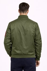 Chaqueta bomber verde oliva para hombre, ligera, con cremallera, informal, estilo streetwear. - Product Image 3