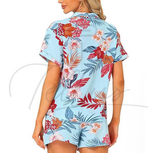 Ensemble deux pièces personnalisé pour femmes, chemises en lin imprimées hawaïennes à manches courtes, ensembles pour femmes - Product Image 4