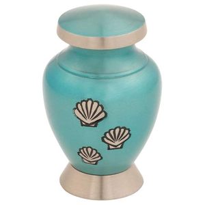 Turquoise Keepsake Cremation Urn with Shell Design Decorative <b>Memorial</b> Jar - Product Image 2