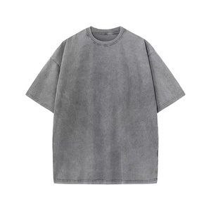 เสื้อยืดสตรีทแวร์ผู้ชายขายส่ง สีดำ ทรงโอเวอร์ไซส์ ล้างสีแบบแอซิดวอช เสื้อยืดถัก 100% ผ้าฝ้าย 200GSM เนื้อหนา ระบายอากาศได้ดี - Product Image 5