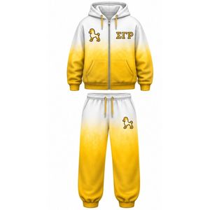 ชุดวอร์มผู้หญิงสีขาวทองลายไทได ยี่ห้อ Sigma Gamma Rho เสื้อฮู้ดดี้โอเวอร์ไซส์ กางเกงจ็อกเกอร์ ลายกราฟิกสมาคมนักศึกษากรีก ชุดลำลองสไตล์สตรีทแวร์ - Product Image 1