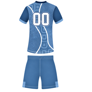 Ensemble short et maillot de rugby bleu acier et blanc, manches courtes, col en V, motif géométrique, uniforme d'équipe personnalisé, respirant, pour entraînement sportif - Product Image 2
