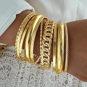 <b>Gold</b> Bangle <b>Bracelets</b> for Women, Indian Bangles Stackable Set, Multi Layer Textur Plated <b>Chunky</b> <b>Bracelets</b> Boho Jewelrys Set - Product Image 2