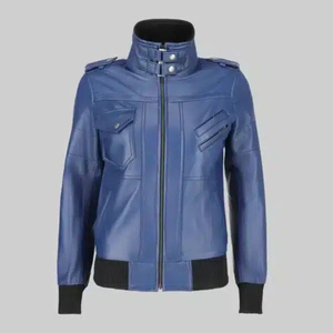 Veste en cuir bleue pour femme avec capuche amovible, vêtement d'extérieur élégant et décontracté, style vintage streetwear, veste en cuir pour femme - Product Image 4