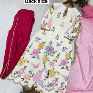 Conjunto de Kurti y Salwar con Bordado Chinon y Lentejuelas, con Dupatta de Organza Estampada, Completamente Cosido, Elegante, para Fiestas, Tallas M-XXL - Product Image 1