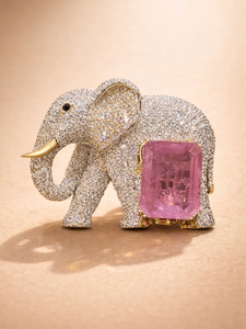 Broche éléphant en or avec incrustation de cristaux, bijoux formels pour homme, pince à cravate - Product Image 1