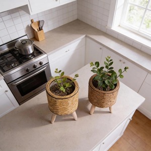 <b>Round</b> Rattan Plant Holders For <b>Small</b> Indoor Plants Stylish <b>Table</b> Decor Pots For Home Kitchen And Cafe Styling From India - Product Image 5