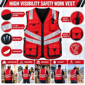 Gilet de sécurité haute visibilité rouge personnalisé pour équipe d'intervention d'urgence, vêtements de travail réfléchissants pour la construction, les équipes routières et les professionnels des services publics - Fabricant - Product Image 6