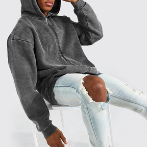 Sudaderas con Capucha y Cremallera para Hombre, Estilo Vintage con Lavado Ácido y Logotipo Personalizado, Superventas, Ropa Urbana, MOQ Bajo - Product Image 3