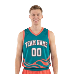 Ensemble maillot et short de basket-ball pour homme, col en V, sans manches, imprimé vagues, uniforme personnalisable avec nom et numéro, tenue de basket-ball pour adulte - Product Image 3