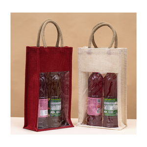 Bolsa de yute para transporte de vino doble de alta resistencia, multifunción, 1-2 botellas de capacidad, regalo de vino, bolsa de arpillera con ventana transparente - Product Image 6