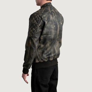 Veste moto en cuir véritable noir pour homme, col montant, fermeture éclair, longueur normale, style automne - Product Image 4