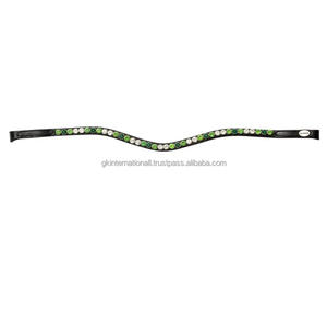 สายคาดหน้าผากม้าหนังควายชั้นเดียวคุณภาพสูง ประดับคริสตัลแก้วหลากสี สายคาดหน้าผากแบบเมกะบลิงสำหรับม้า - Product Image 3