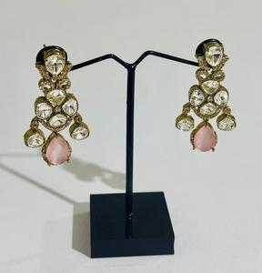 Luxury Pink <b>Cat</b> Eye Pan Shape Stone & Crystal Statement Drop <b>Earrings</b> Gold Plated Bridal Wedding Party <b>Earrings</b> for Women - Product Image 4