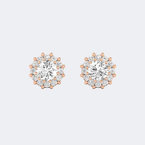 Boucles d'oreilles clous florales en or 14K avec diamants de laboratoire ronds brillants 1,50 carat, VVS2 EF, sertis à griffes, style halo - Product Image 5
