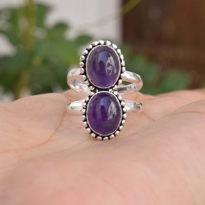 Bague en améthyste violette, argent 925, faite à la main, pour femme, style bague de fiançailles à taille ronde - Product Image 4