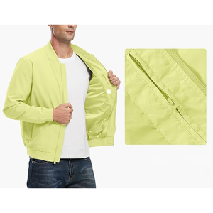 Chaqueta Bomber Casual para Hombre, Cuello Alto, Cierre de Cremallera, Cortavientos, Color Sólido, Transpirable, de Poliéster, para Primavera - Product Image 4