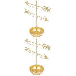 Support à bijoux moderne en métal avec dessus en forme de couronne et crochets, couleurs or et noir, pour la décoration de chambre. - Product Image 3