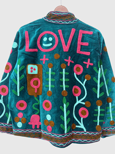 Veste en velours brodée à la main avec des motifs floraux, manches longues, col rabattu, style chic prairie pour adultes, tenue d'automne - Product Image 4