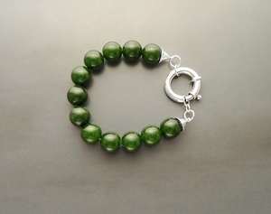 Bracelet en agate verte avec fermoir à ressort en argent sterling, perles de pierres précieuses véritables de 10 mm, bijoux en pierres vertes - Product Image 4
