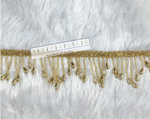 Encaje con Borlas y Cuentas Metálicas Doradas Reales – Adorno de Flecos en Forma de Lágrima de Primera Calidad para Bordes de Sarees y Prendas de Lujo - Product Image 5