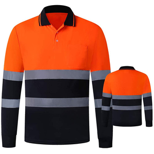 Camiseta Polo de Manga Larga Reflectante de Alta Visibilidad para Hombre, Color Naranja y Negro, Tallas Grandes, Tejido de Poliéster, Ropa de Trabajo Informal - Product Image 4