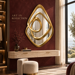 Miroir mural sculptural doré, miroir décoratif géométrique abstrait moderne pour salon, chambre, entrée, style de décoration de maison de luxe - Product Image 3