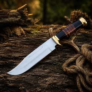 Couteau Bowie artisanal en acier Damas, couteau de chasse à lame fixe, couteau de survie pour le camping en plein air avec étui en cuir - Product Image 5