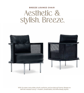 Fauteuil d'appoint de loisirs rembourré en mousse avec revêtement en coton et rotin noir, idéal pour salon moderne ou hôtel - Product Image 1