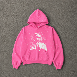 Sweat-shirt à capuche rose avec motif abeille en strass, coupe oversize, streetwear, en coton délavé, unisexe, mode urbaine décontractée - Product Image 5