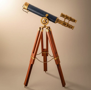 Antique brass field binoculars with textured <b>black</b> leather grip and leather strap, available at wholesale prices. - Product Image 3