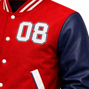 Veste universitaire rouge marine personnalisée OEM, veste de baseball en laine avec manches en PU, veste d'hiver en gros - Product Image 2