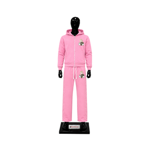 Conjunto Deportivo Rosa Personalizado para Mujer, Sudadera con Cremallera Completa y Pantalones Anchos con Logotipo Gráfico, Ropa Deportiva Casual de Calle, Venta al Por Mayor - Product Image 1
