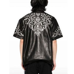 Camisa de Cuero para Hombre, Personalizada, de Alta Calidad, Corte Regular, Manga Corta, Sin Cuello, Negra, Estilo Urbano, Tejida, Transpirable, en Oferta - Product Image 2