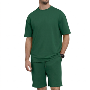 Ensemble T-shirt et short pour homme avec logo personnalisé, surdimensionné, de haute qualité, 100% coton, col rond, épaules dénudées, vêtements de sport pour homme - Product Image 3