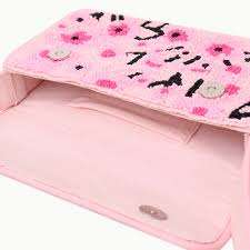 Bolso de hombro de moda para mujer con bordado, cadena cruzada, cuentas blancas y rayas rosas, con doble correa y cremallera - Product Image 3