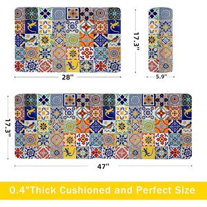 Boho Chic 2-Piece <b>Kitchen</b> <b>Rug</b> Set Memory Foam Colorful Ceramic Comfort Tile Floor Mat Anti-Fatigue Non-Skid PVC <b>Runner</b> - Product Image 1
