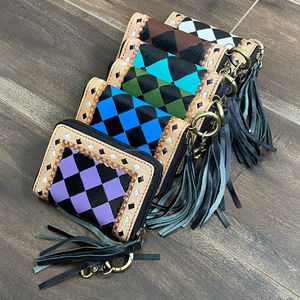 Monedero de Cuero Genuino con Diseño a Cuadros y Borla, Mini Cartera con Cremallera y Llavero, Tarjetero para Damas, Premium 2025 - Product Image 5
