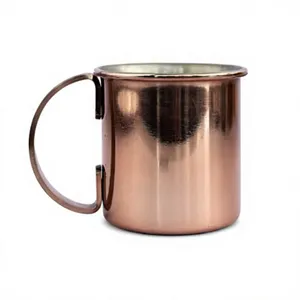 Taza de Cobre con Asa, Estilo Vintage, Portátil, para Camping, Bebidas, Metal Cepillado Liso, Forma Cilíndrica, Metal Sólido, Artesanal - Product Image 1
