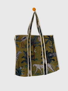 <b>Corduroy</b> <b>Tote</b> <b>Bag</b> With Embroidered Jungle Pattern Bohemian Style Open Top For Shopping All Seasons - Product Image 2