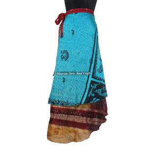 Indian Latest Design Print <b>Wrap</b> Around Maxi Skirt Reversible Sari Recycle Silk <b>Beach</b> Party Wear <b>Wrap</b> Around Skirt - Product Image 3