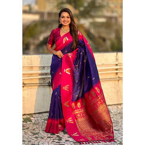 Sari traditionnel violet du sud, contraste doux, soie zari tissée, vêtements indiens et pakistanais - Product Image 5