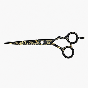 Ciseaux de coiffure professionnels en acier inoxydable noir et or, manches en céramique, 28 dents, manche moyen pour droitiers, usage en salon - Product Image 4