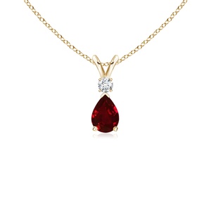 Pendentif en or pur 18 carats avec rubis rouge naturel taille poire et diamant en forme de goutte, collection 2026 – Bijou de luxe pour soirée, collier chaîne - Product Image 1