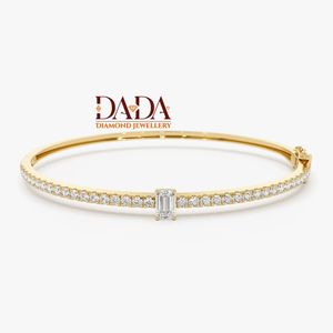 Minimalist Emerald Cut Lab Grown Diamond <b>Bangle</b> <b>Bracelet</b> for Women Elegant Solitaire Diamond Fine Jewelry Luxury Bridal gift - Product Image 1