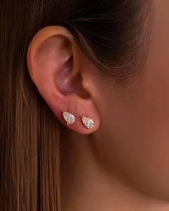 Pendientes solitarios de moissanita de 1 quilate con corte de pera, chapados en oro y rodio con plata 925, para mujer, joyería de fiesta, para novias. - Product Image 5