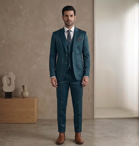 Traje de Negocios y Boda para Hombre Bearfit, Estilo Británico, Corte Slim, Abrigo de Calidad en Tela de Lana Peinada, Transpirable, Cierre de un Solo Botón - Product Image 4